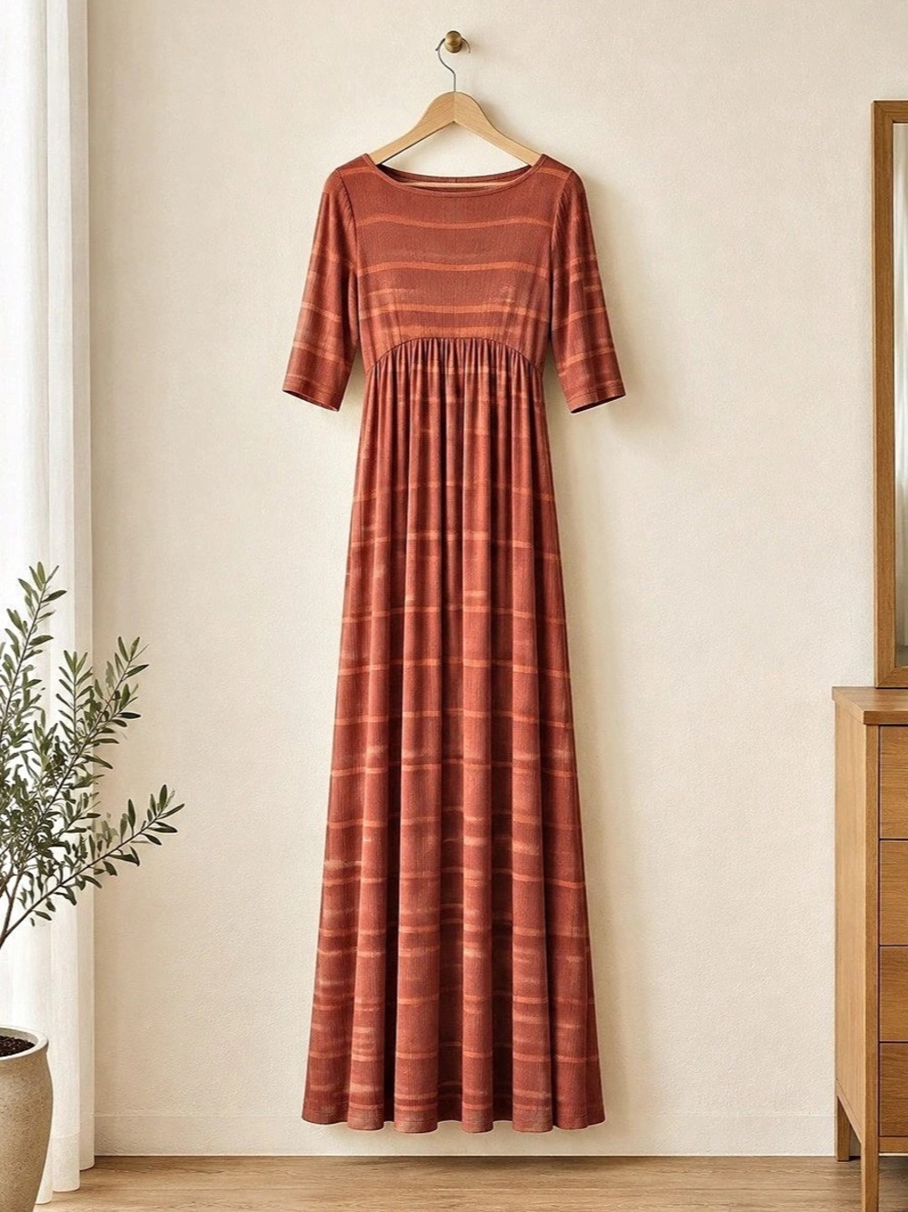 Striped Maxi Dress in Red & Brown Like New
